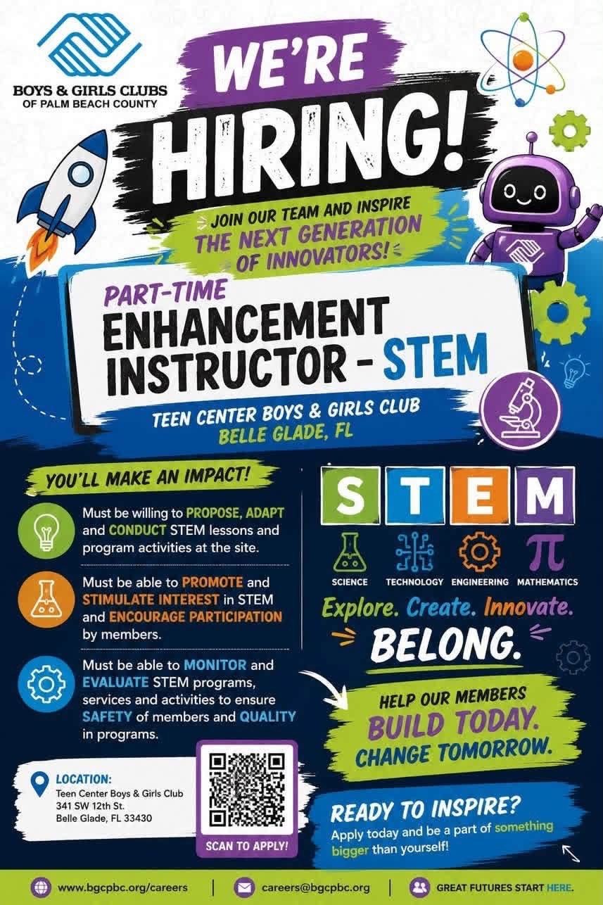 Boys & Girls Clubs Hiring Part-Time STEM Enhancement Instructor In Belle Glade