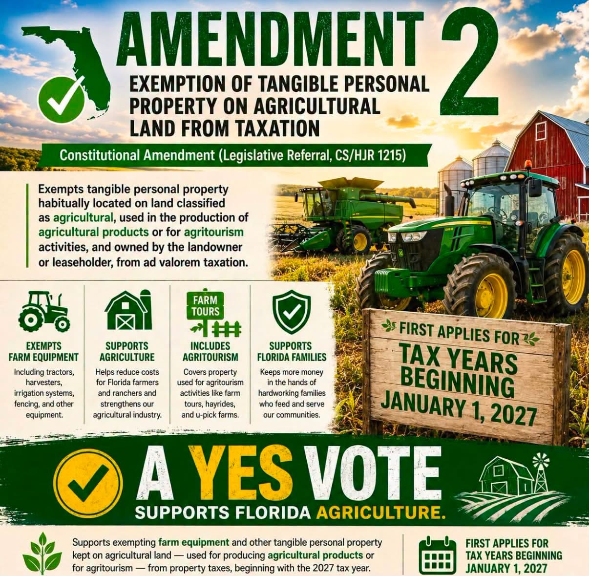 Florida Amendment 2 Proposes Property Tax Exemption for Agricultural Equipment
