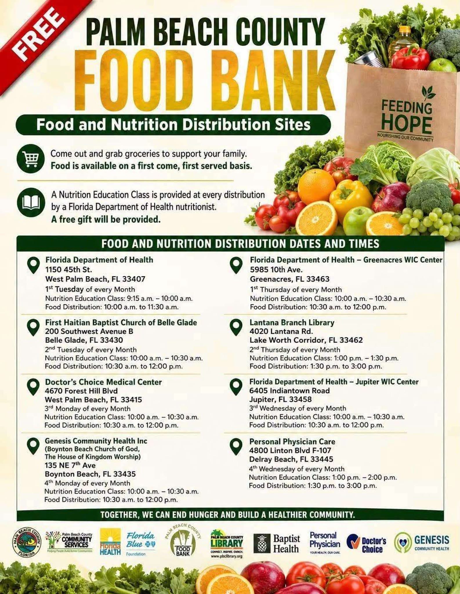 Palm Beach County Food Bank Distribution Sites and Nutrition Classes