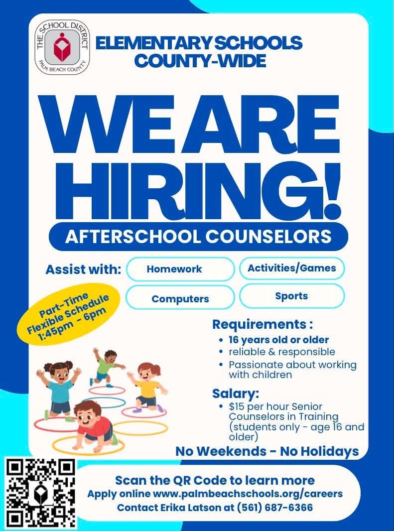 Palm Beach County Elementary Schools Now Hiring Afterschool Counselors